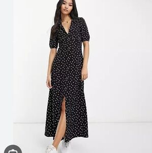 Collared Polka Dot Midi Tea Dress